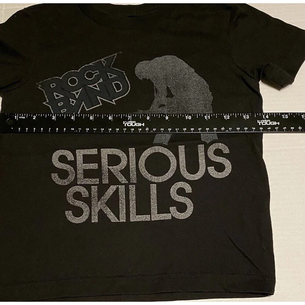 Rock Band Rare T-Shirt Kids Youth XS Black Logo Graphic Band Tee Serious Skills